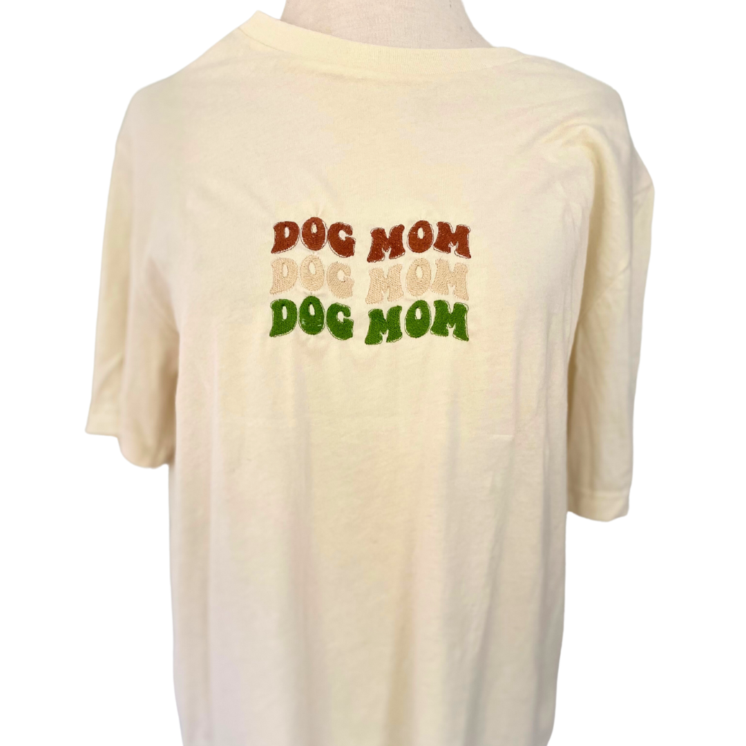 Autumn Groovy Dog Mom Embroidered T-Shirt
