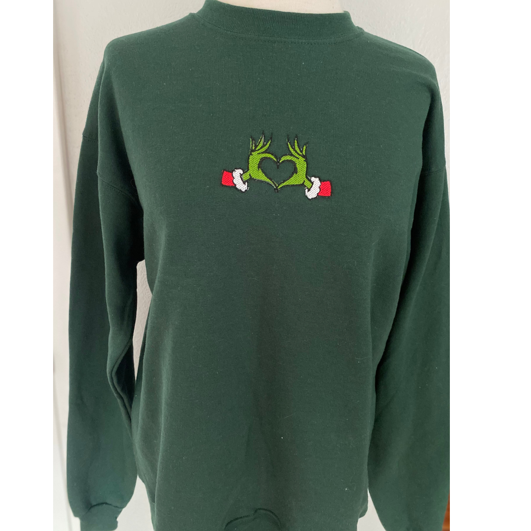 Grinchy Heart Embroidered Sweatshirt