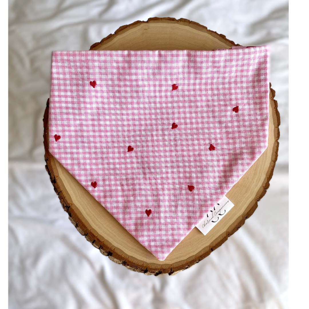 Embroidered Hearts Reversible Valentine's Dog Bandana