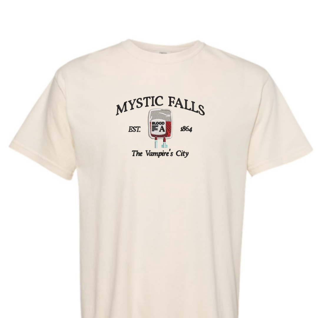 Mystic Falls- The Vampire's City Embroidered T-Shirt