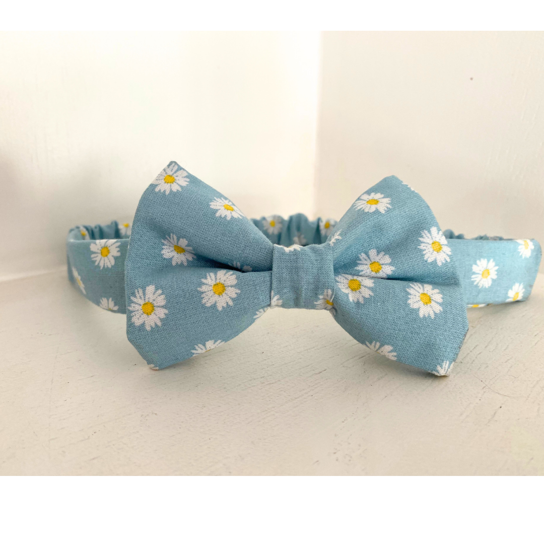 Blue Daisy Scrunchie Dog Bowtie