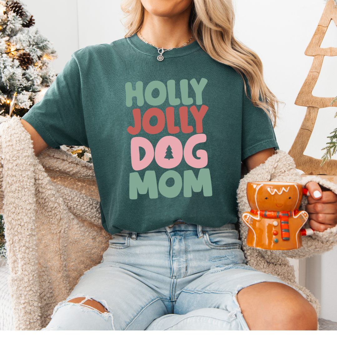 Holly Jolly Dog Mom T-Shirt