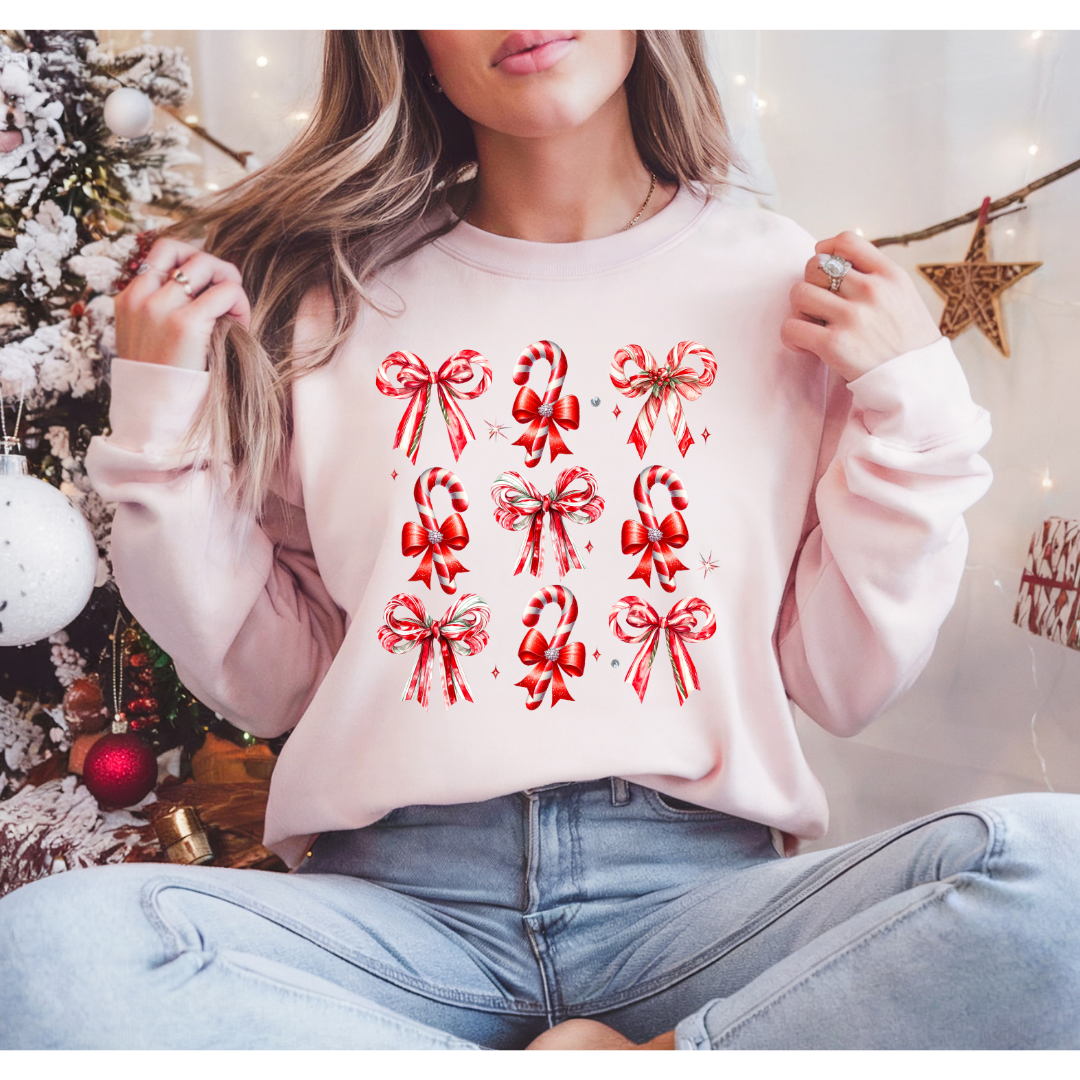 Coquette Candy Cane Bow Sweatshirt