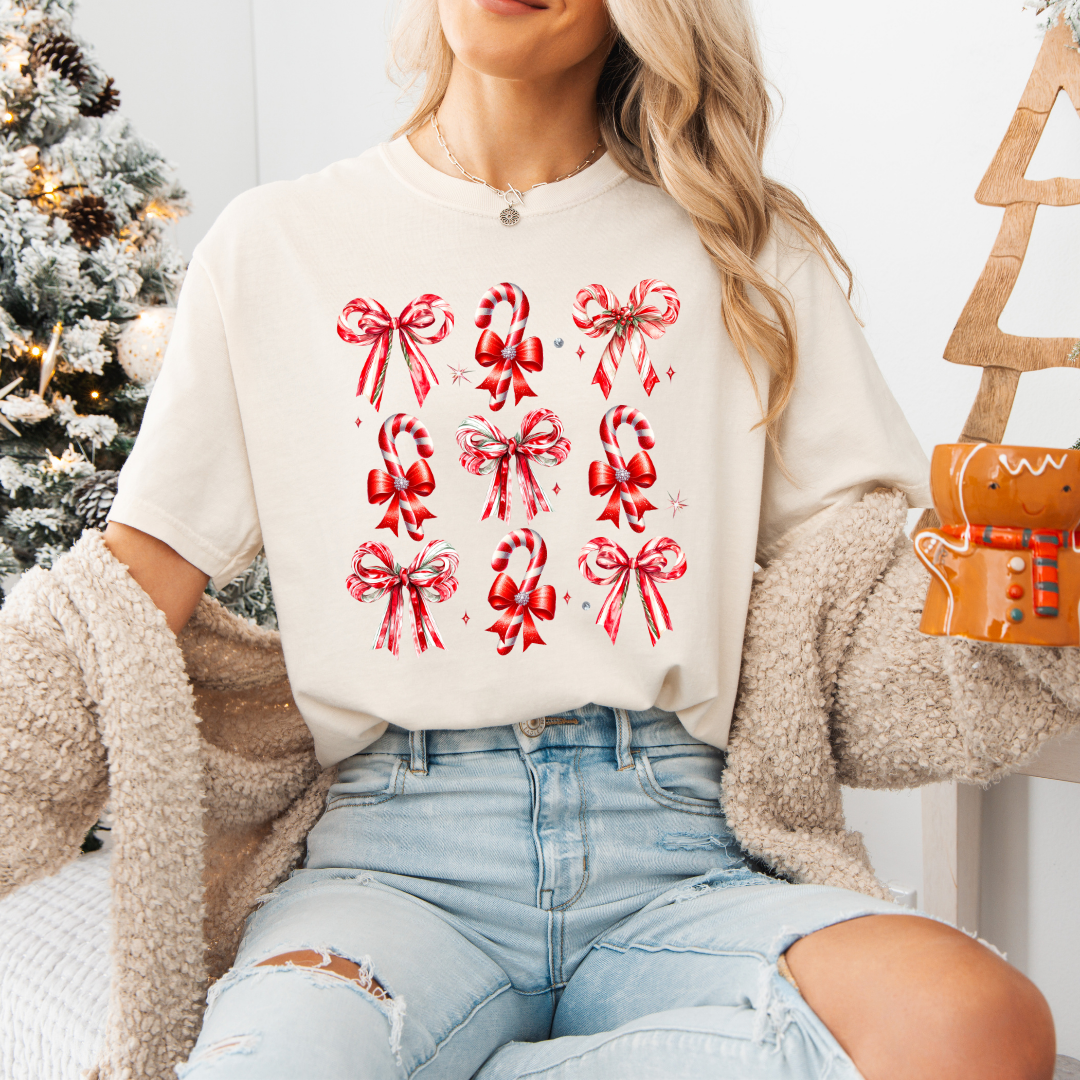 Coquette Candy Cane Bow T-Shirt