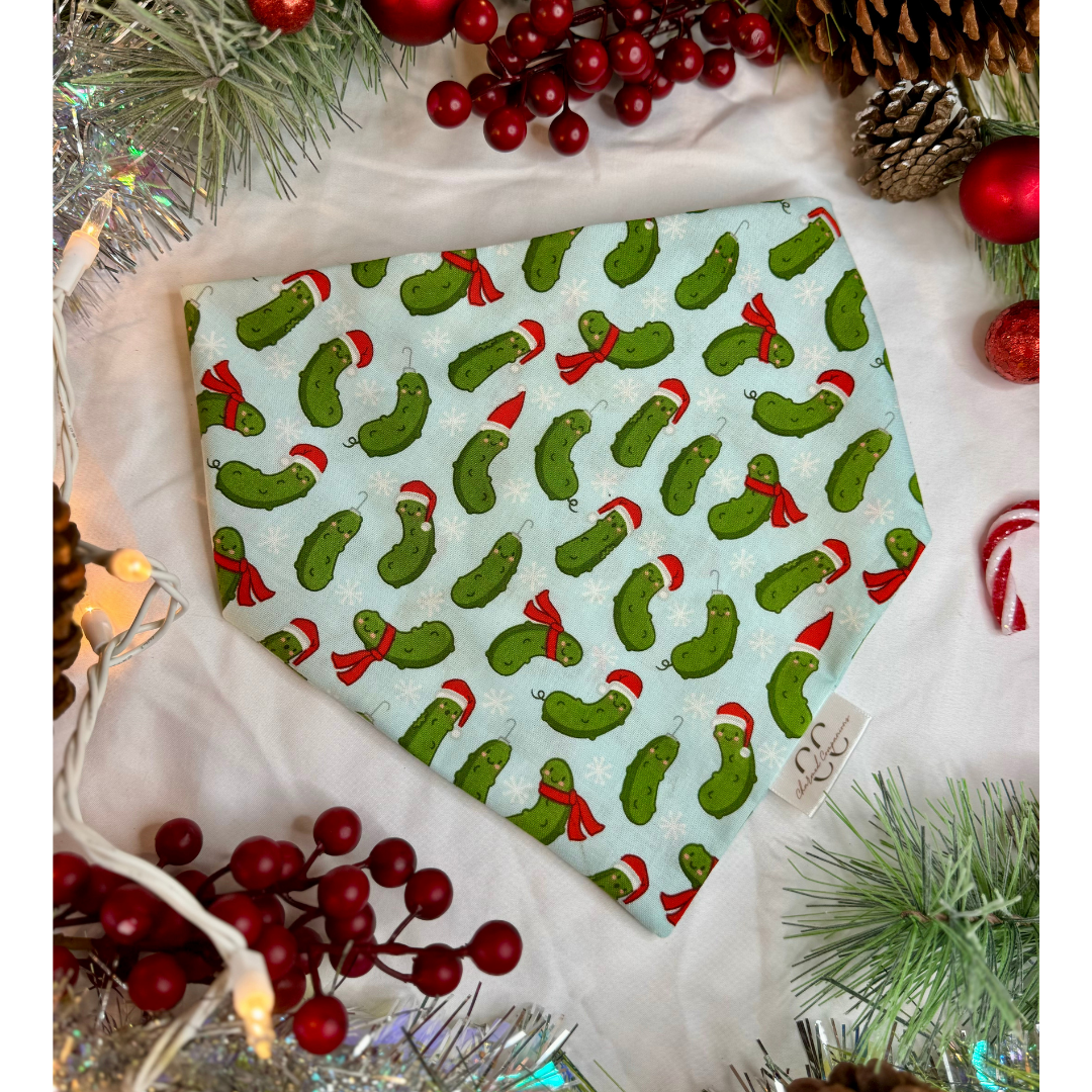 Christmas Scrunchie Dog Bandana- Festive Pickles