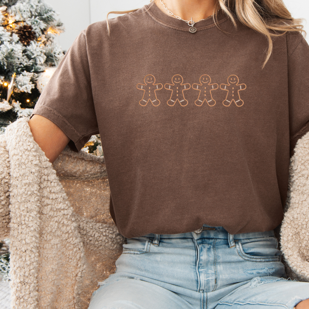 Gingerbread Men Embroidered T-Shirt