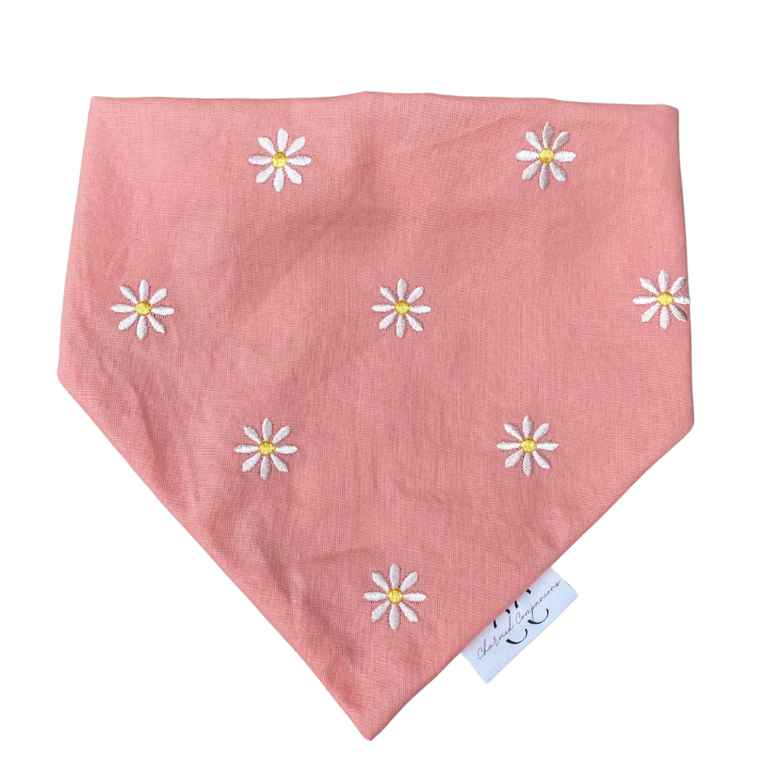 Embroidered Daisies on Peach Scrunchie Dog Bandana