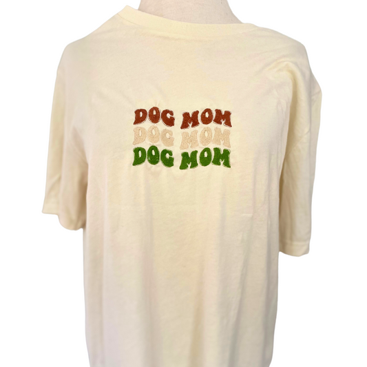 Autumn Groovy Dog Mom Embroidered T-Shirt