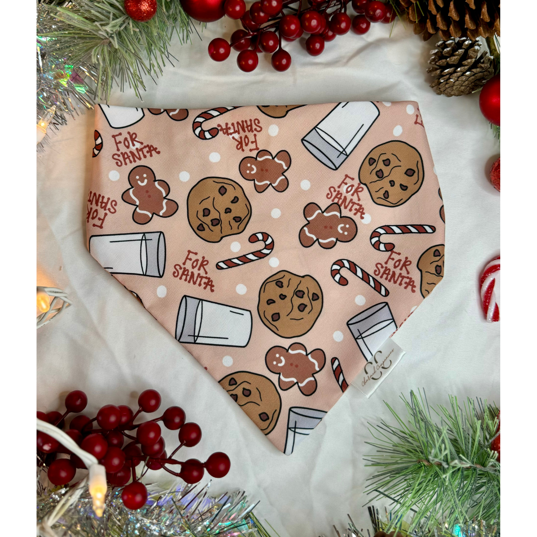 Christmas Scrunchie Dog Bandana- Milk and Cookies for Santa