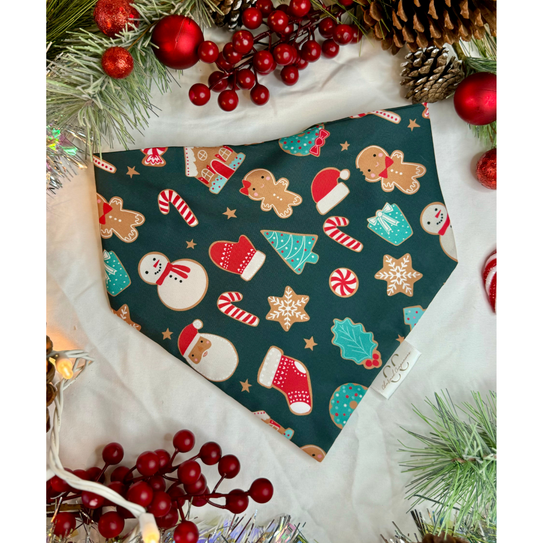 Christmas Scrunchie Dog Bandana- Frosted Christmas Cookies