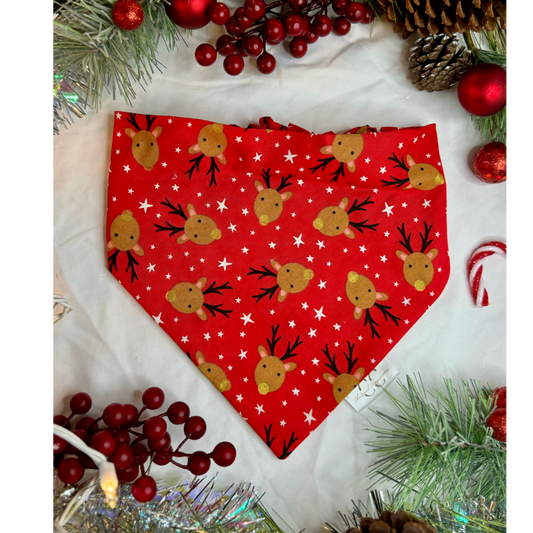 Christmas Scrunchie Dog Bandana- Red Reindeer