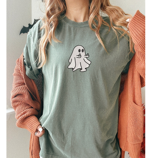 Flipping Cute Ghosty Embroidered T-Shirt