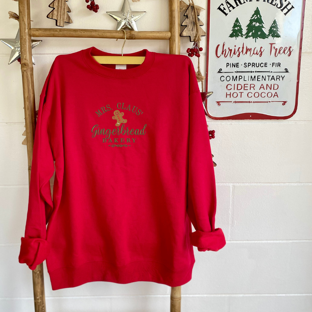 Mrs. Claus Gingerbread Bakery Embroidered Sweatshirt