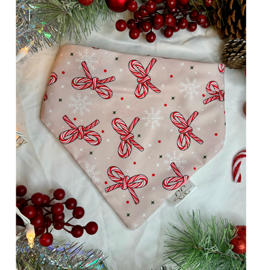 Christmas Scrunchie Dog Bandana- Coquette Candy Cane Bows