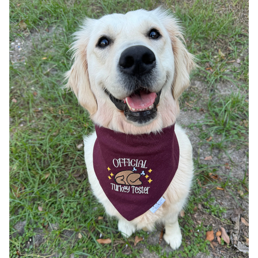 Official Turkey Tester Embroidered Scrunchie Dog Bandana