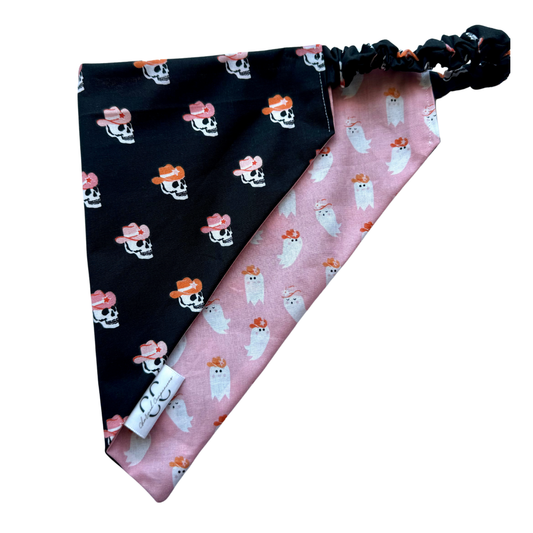 Western Ghosties and Skulls Reversible Scrunchie Bandana