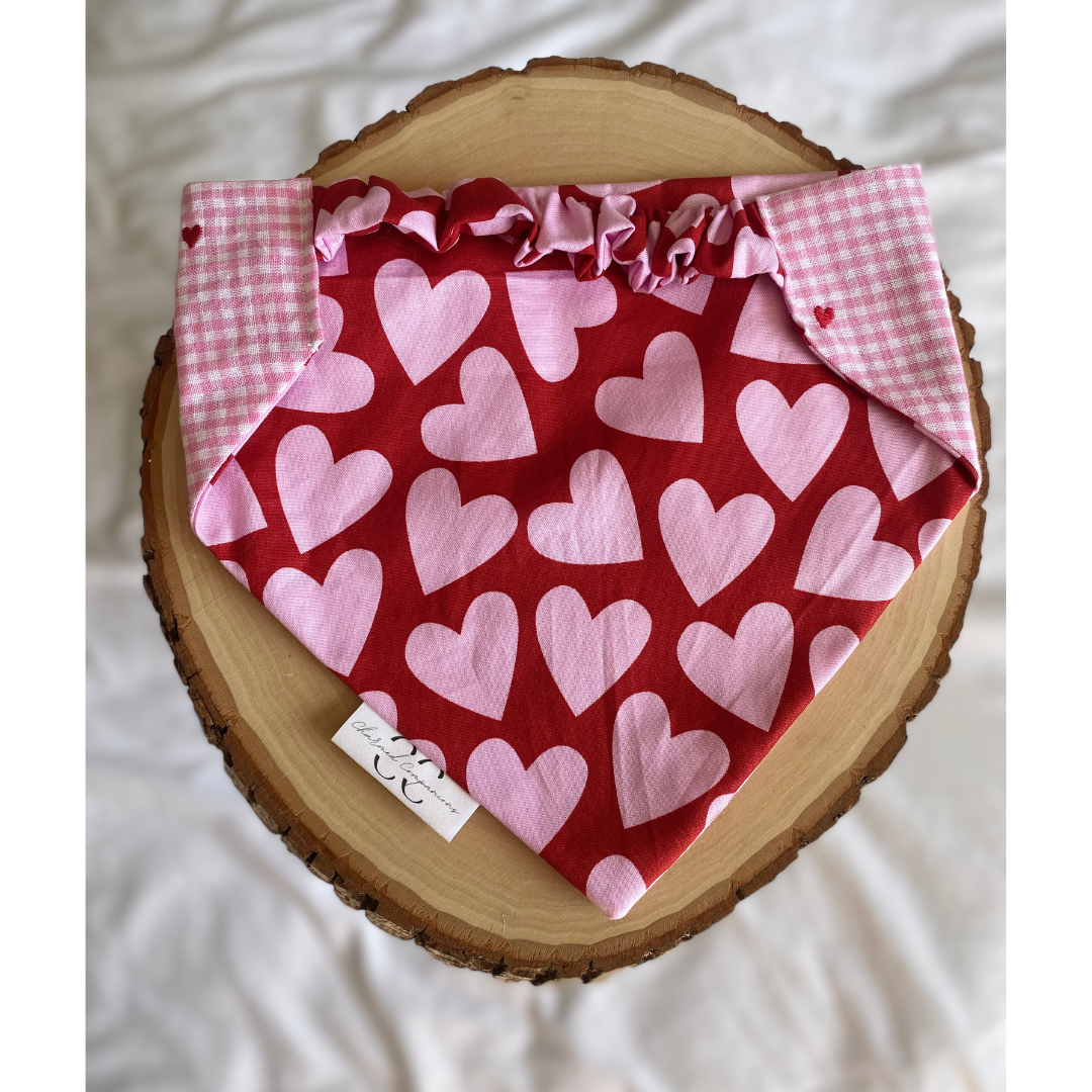 Embroidered Hearts Reversible Valentine's Dog Bandana