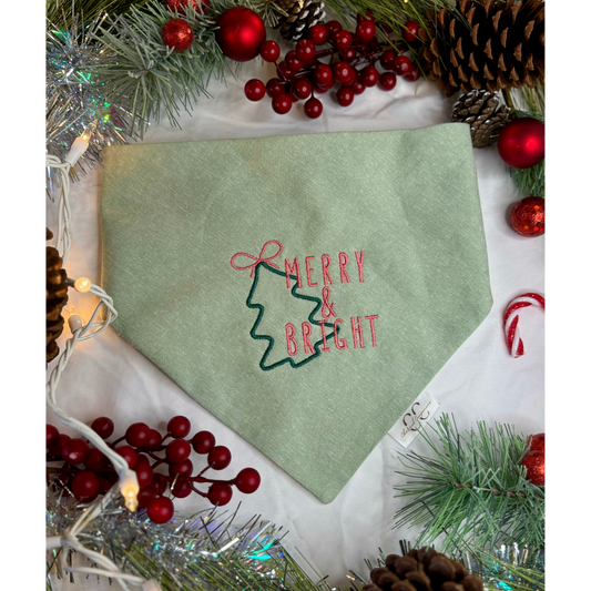 Embroidered Christmas Scrunchie Dog Bandana- Merry & Bright