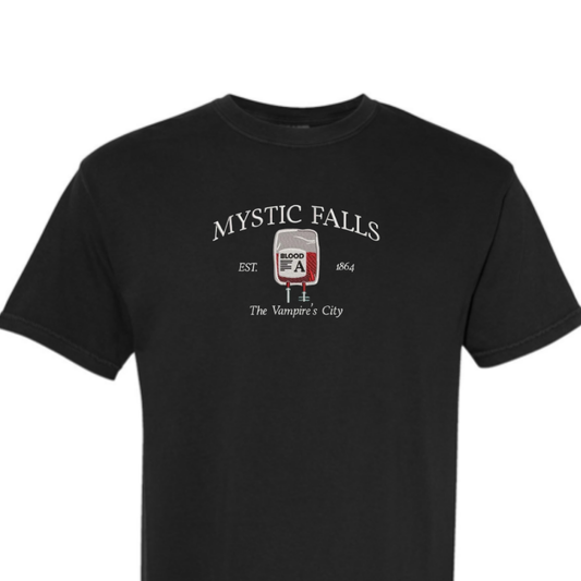 Mystic Falls- The Vampire's City Embroidered T-Shirt