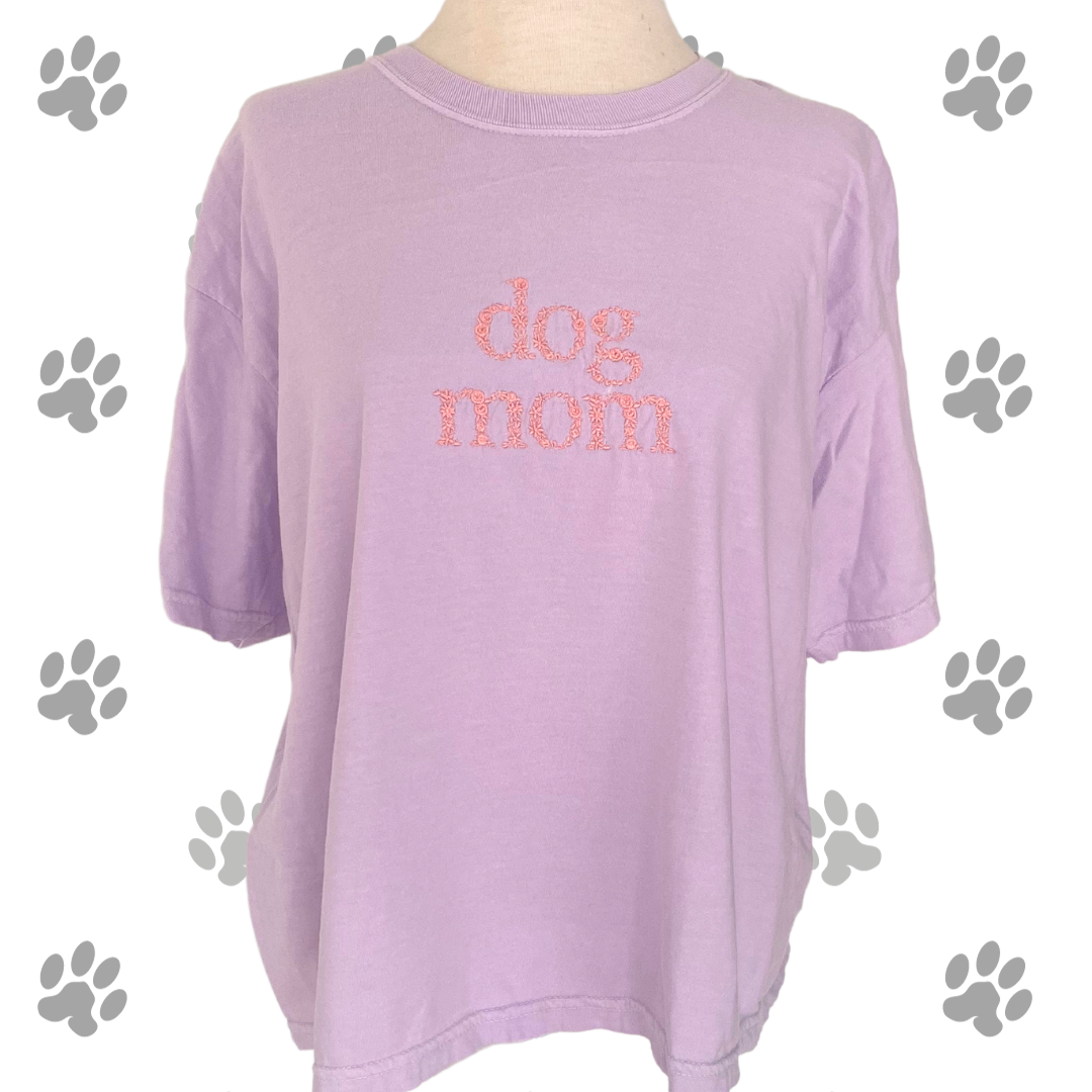Dog Mom Floral Embroidered T-shirt