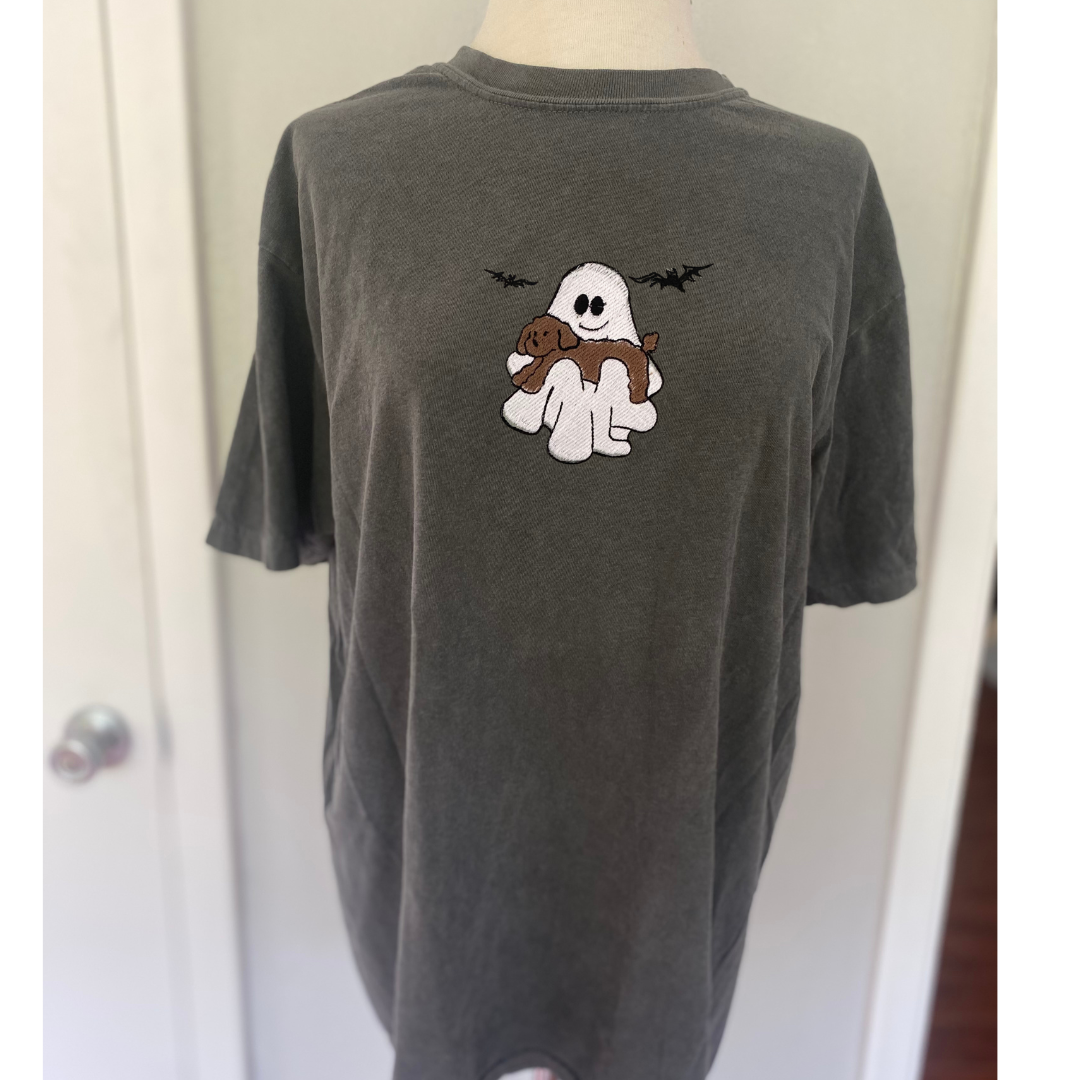 Little Ghosty and Dog Embroidered T-Shirt