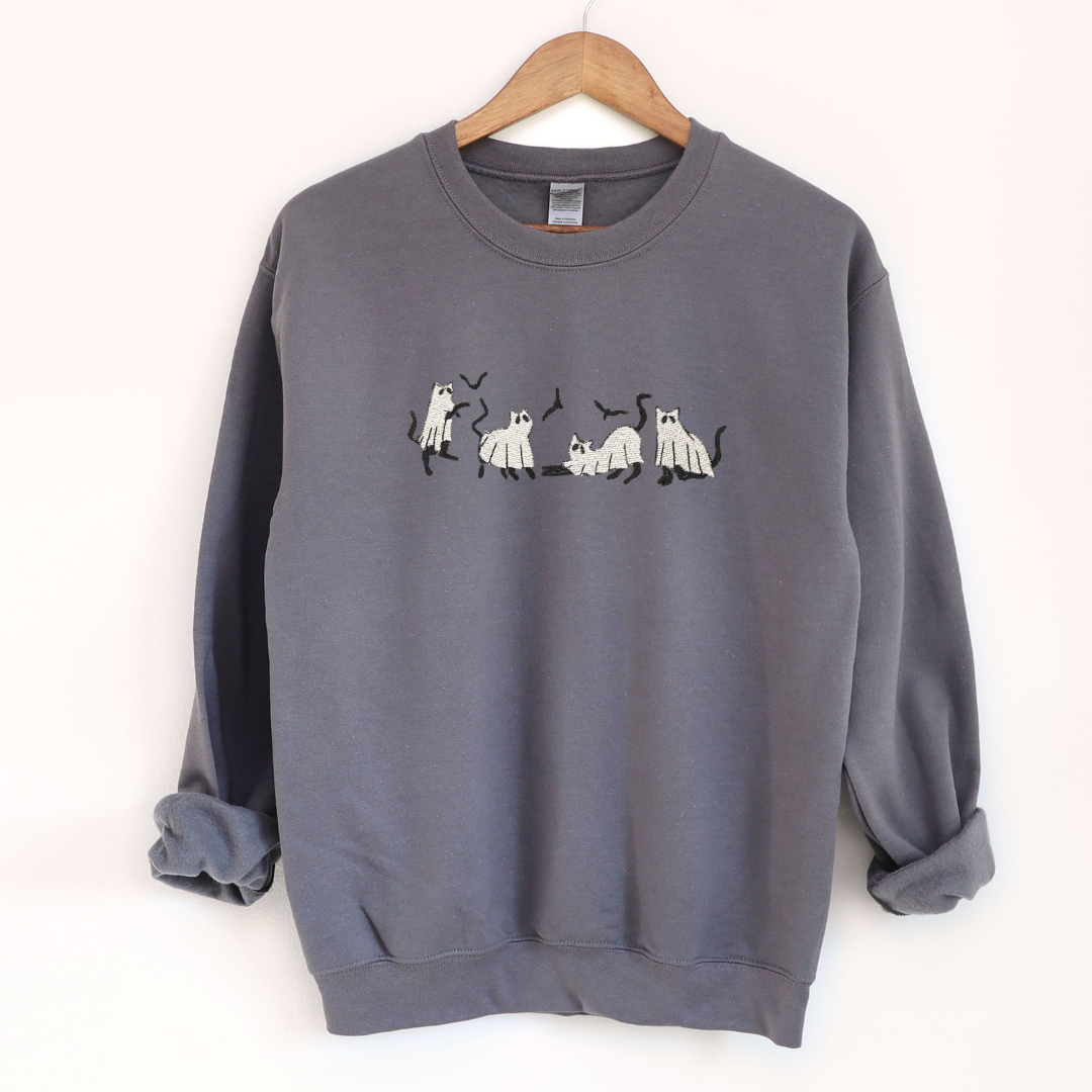 Ghosty Cat Embroidered Sweatshirt