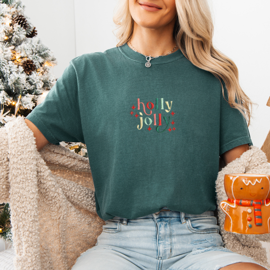 Holly Jolly Embroidered T-Shirt