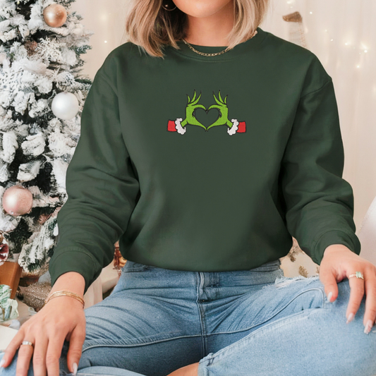 Grinch Heart Embroidered Sweatshirt