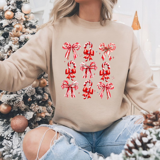 Coquette Candy Cane Bow Sweatshirt