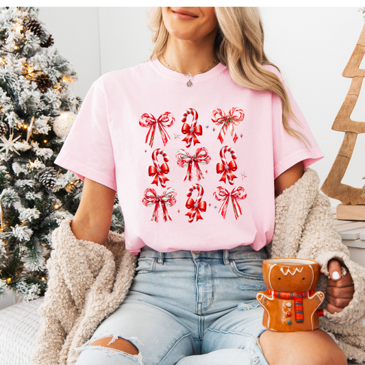 Coquette Candy Cane Bow T-Shirt