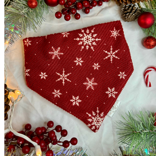 Christmas Scrunchie Dog Bandana- Snowflake Waffle Knit