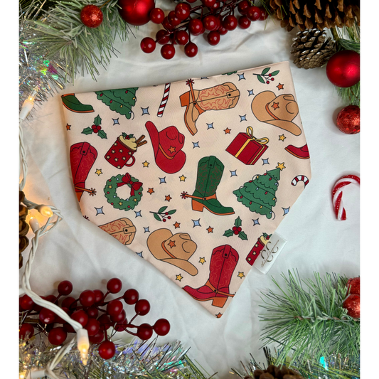 Christmas Scrunchie Dog Bandana- Western Christmas