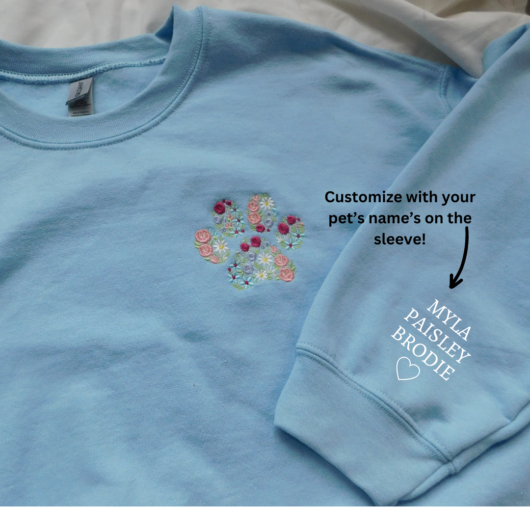 Custom Embroidered Floral Paw Sweatshirt