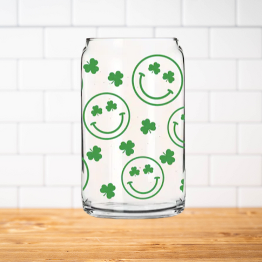 St.Patricks Day Smileys Glass Can